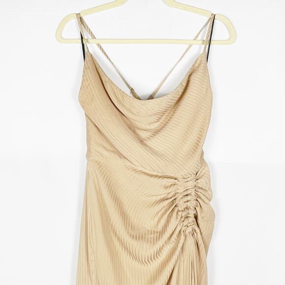 NBD Davis Gown Nude Maxi Dress Ruched Side Slit Subtle‎ Stripe Sz M - Picture 4 of 12